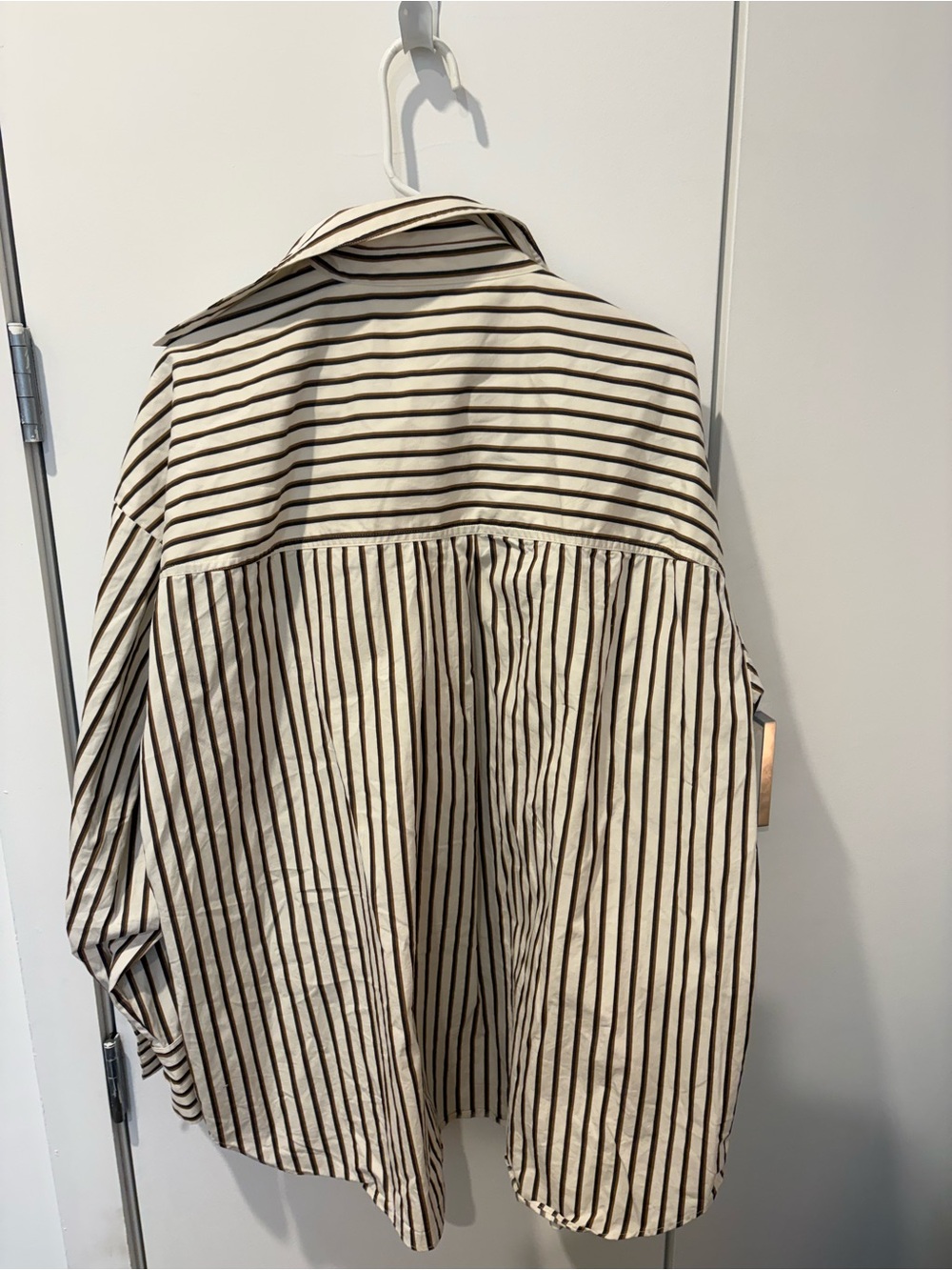 & Other Stories Large Striped Oversized Button-Up Shirt in Cream and Brown - Picture 3 of 3